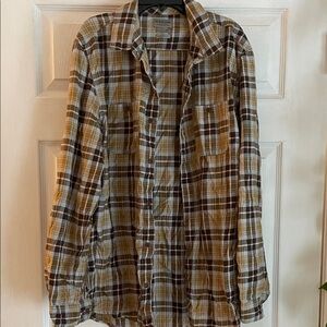 Quiksilver Brown and Tan Plaid Men's Shirt